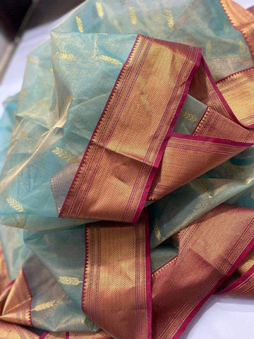 Katan Chanderi Pure Pattu Silk With Rose Gold Zari Border Sarees
