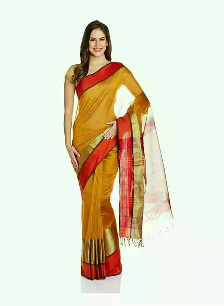 Yellow Maheshwari Silk Sarees - Dailybuyys