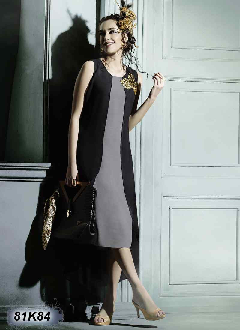 Grey & Black Georgette Santoon kurtis - Dailybuyys