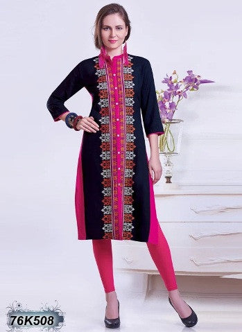 New Navy Blue Design Rayon Embroidery Stitched Kurtis - Dailybuyys