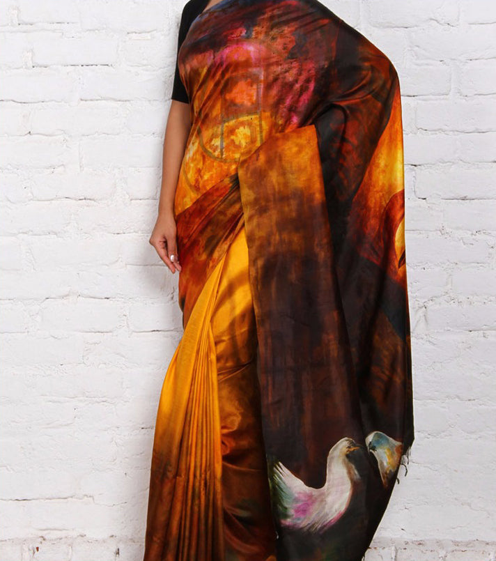 Orange Pure Silk Mark Certified Murshidabad Silk Sarees - Dailybuyys