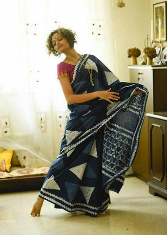 Blue Dabbu Printed Pure Cotton Sarees - Dailybuyys