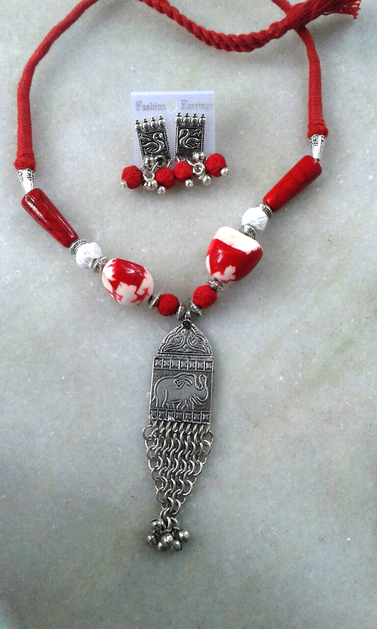 Red White & Silver Colour Oxidise Silver Jewellery - Dailybuyys