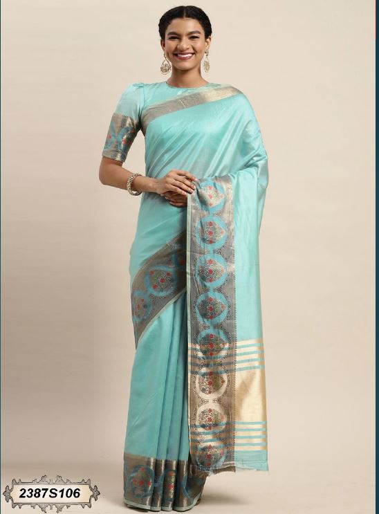 Light Blue with Zari Pure Organza Saree - Dailybuyys