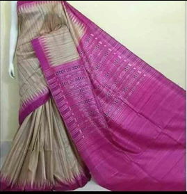 Beige and Magenta Sambalpuri Pure Silk Mark Certified Tussar Ghicha Silk Sarees - Dailybuyys