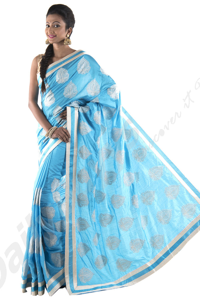All Work The Blue Story Dupion Silk Sarees Puja Offer - Dailybuyys