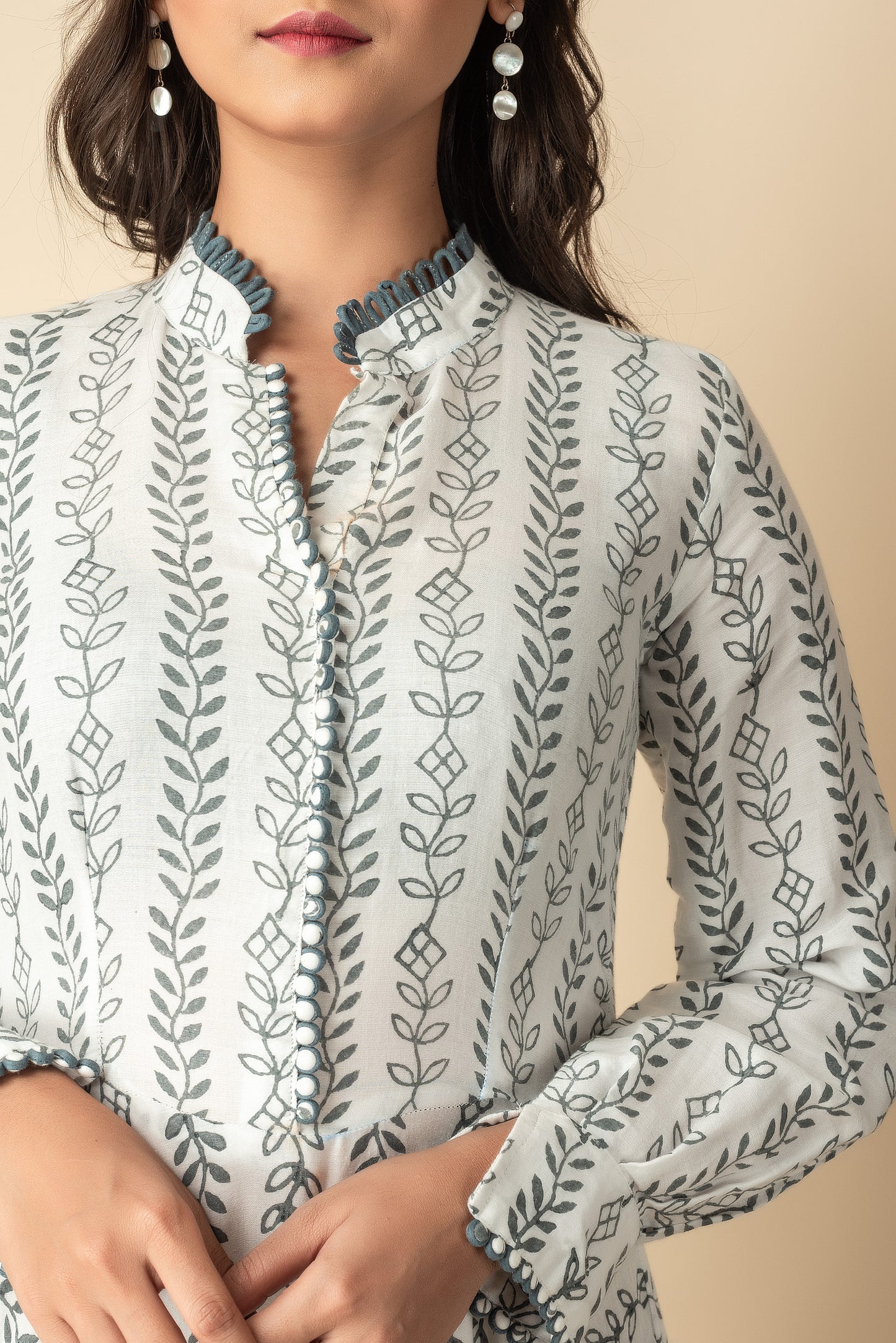 White with Grey block printed maxi kurtis dress Red Imported Long Indo Western Kurtis Wear - Dailybuyys