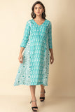 Teal and white Hand block printed kurtis dress Red Imported Long Indo Western Kurtis  Wear