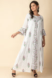 White floral Hand block printd kurtis dress with jacketRed Imported Long Indo Western Kurtis  Wear