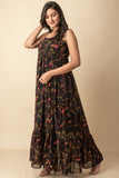 Black printed Chiffon maxi Indo Western wear dress