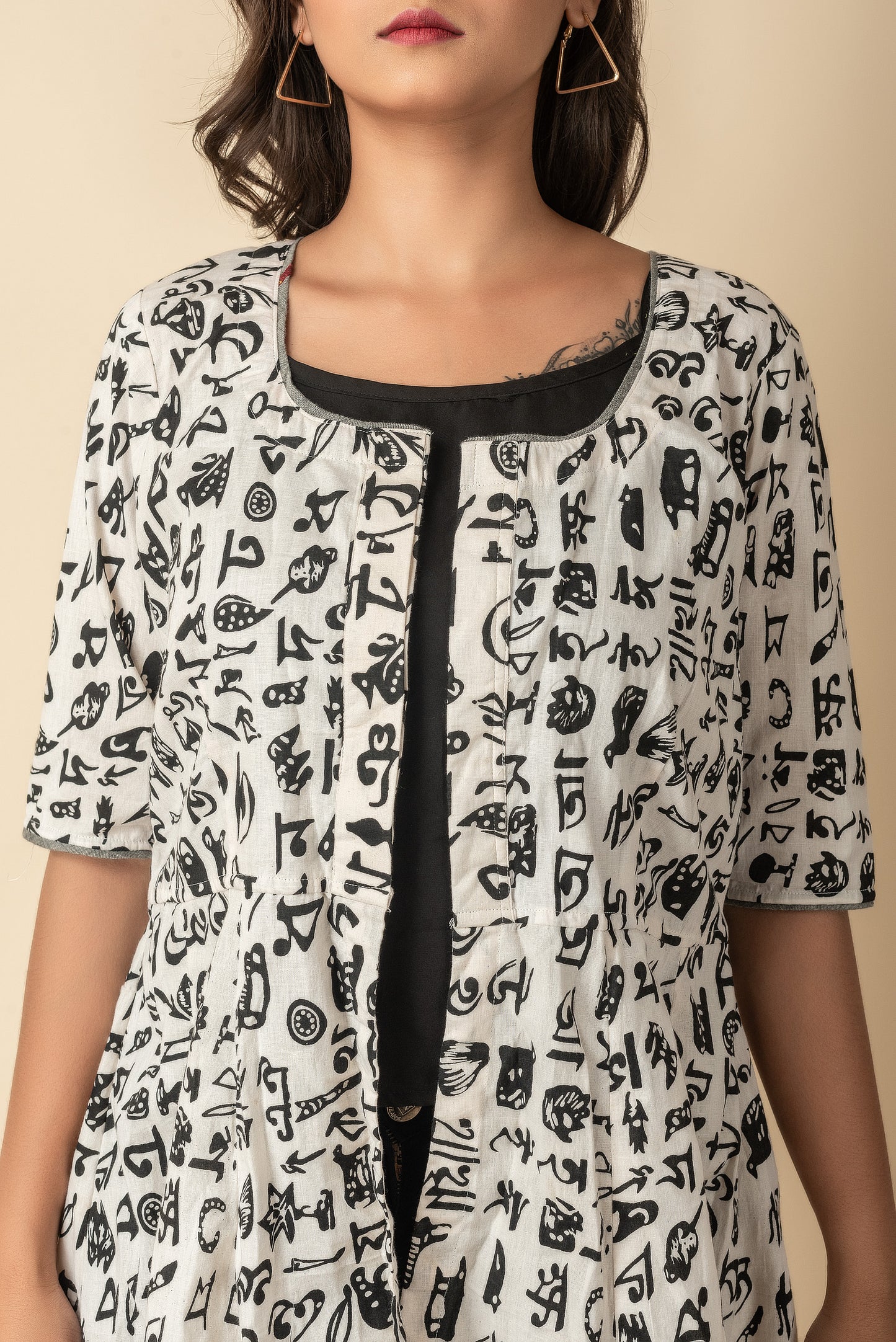 Off White Hand block printed cotton Indo Western wear jacket - Dailybuyys