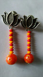 Orange Red Yellow Acrylic Bead & German Silver Combo Earrings