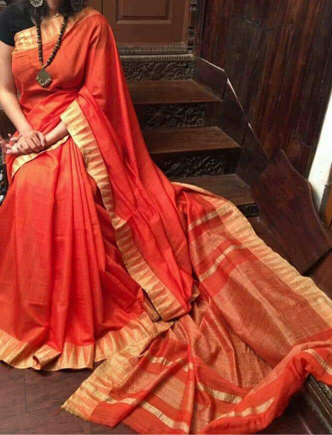 Orange Bhagalpuri Silk Sarees - Dailybuyys