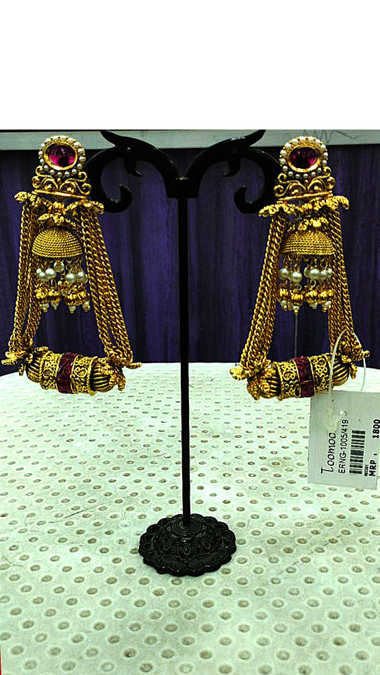 Golden red stone pearl Earrings - Dailybuyys