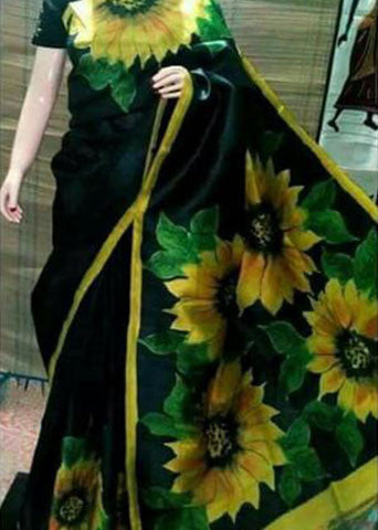 Green Hand Painted Pure Silk Mark Certified Bishnupuri Silk Sarees - Dailybuyys