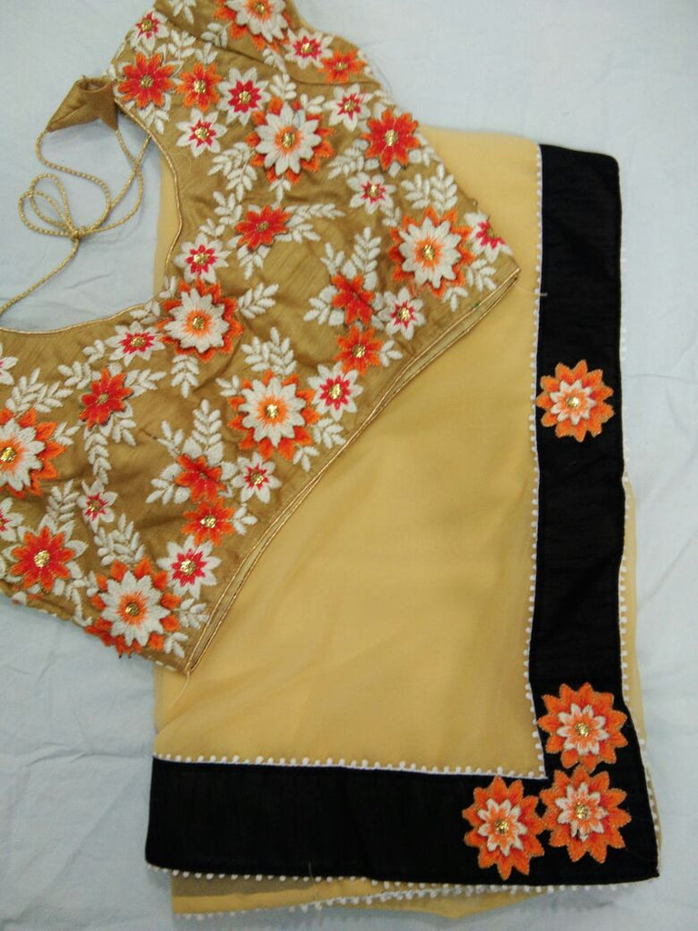 Beige & Orange Designer Stitched Blouses