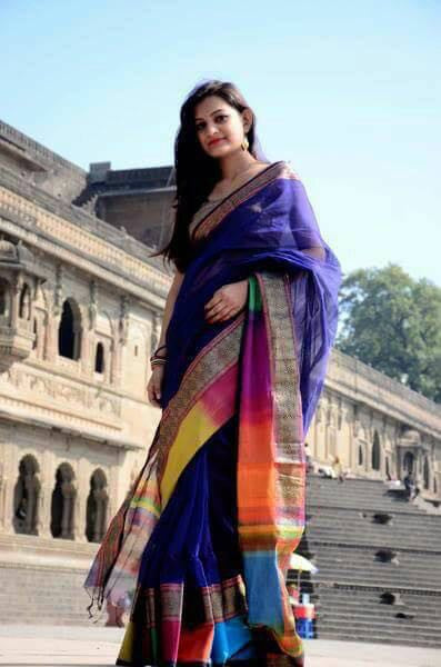 Blue Maheshwari Silk Sarees - Main Image