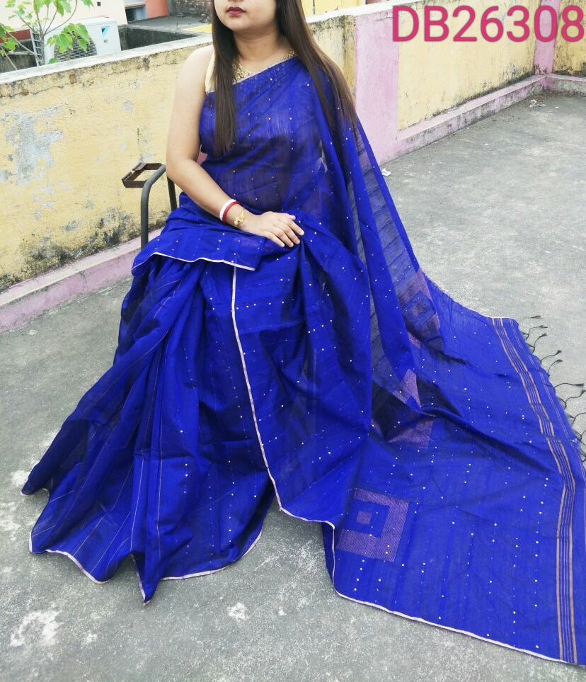 Blue Pure Cotton Handloom Sarees - Dailybuyys