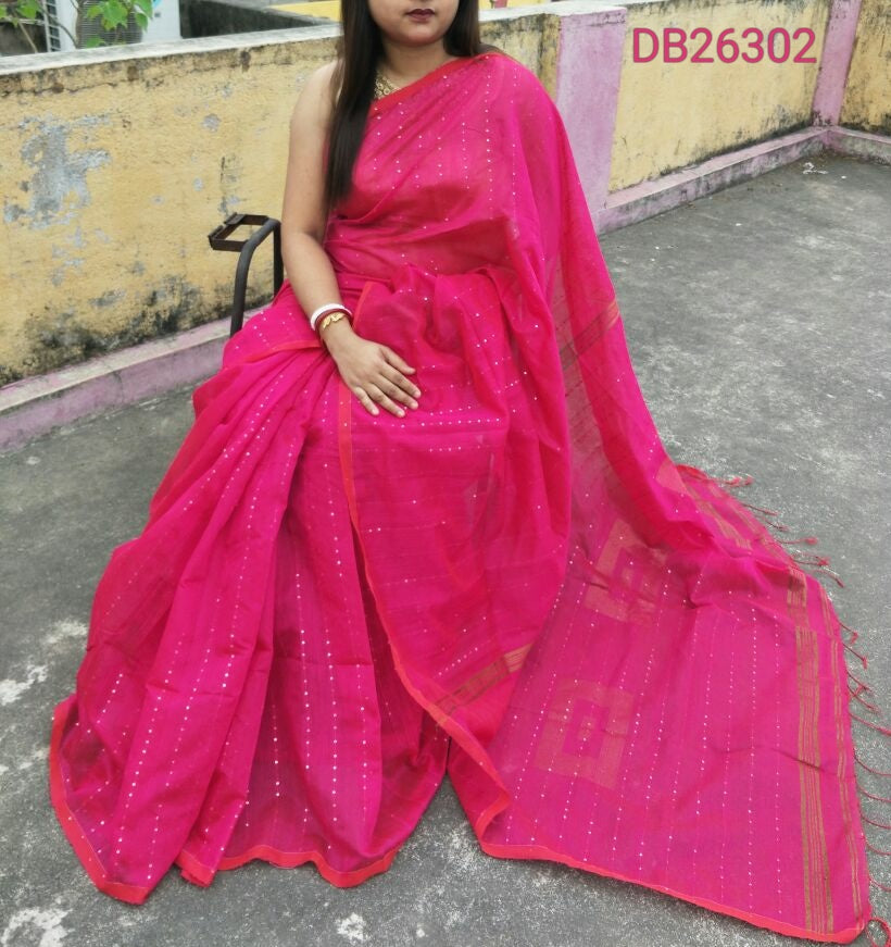 Pink Pure Cotton Handloom Sarees - Dailybuyys
