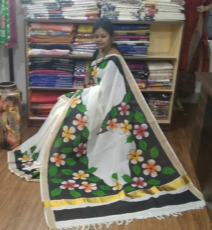 White Kerala Pure Cotton Sarees - Dailybuyys