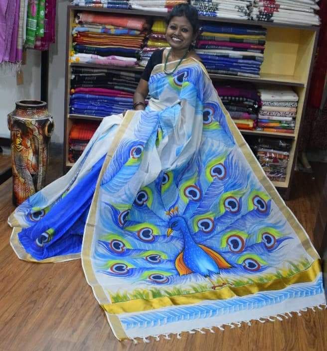 White Kerala Pure Cotton Sarees - Dailybuyys