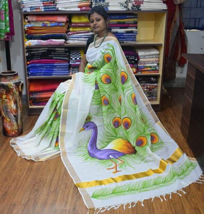 White Kerala Pure Cotton Sarees - Dailybuyys