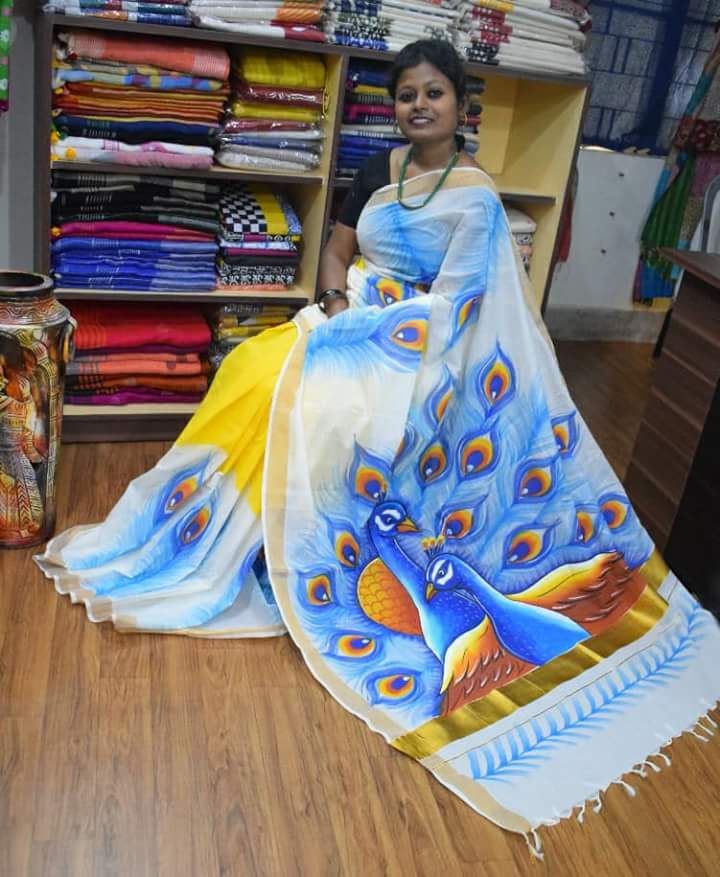 White Kerala Pure Cotton Sarees - Dailybuyys