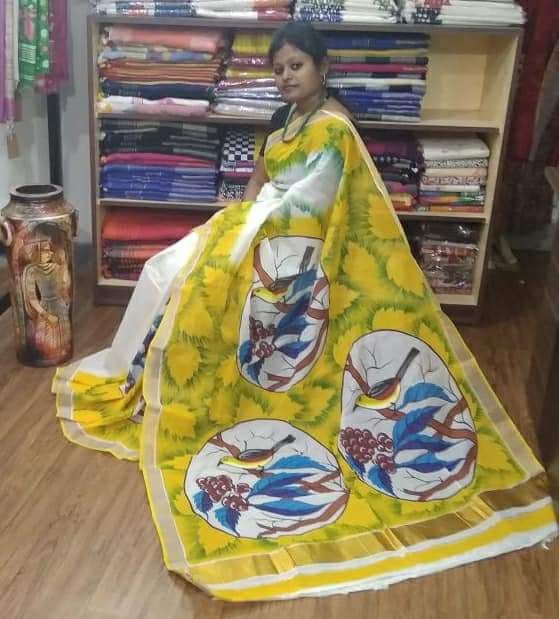 White Kerala Pure Cotton Sarees - Dailybuyys