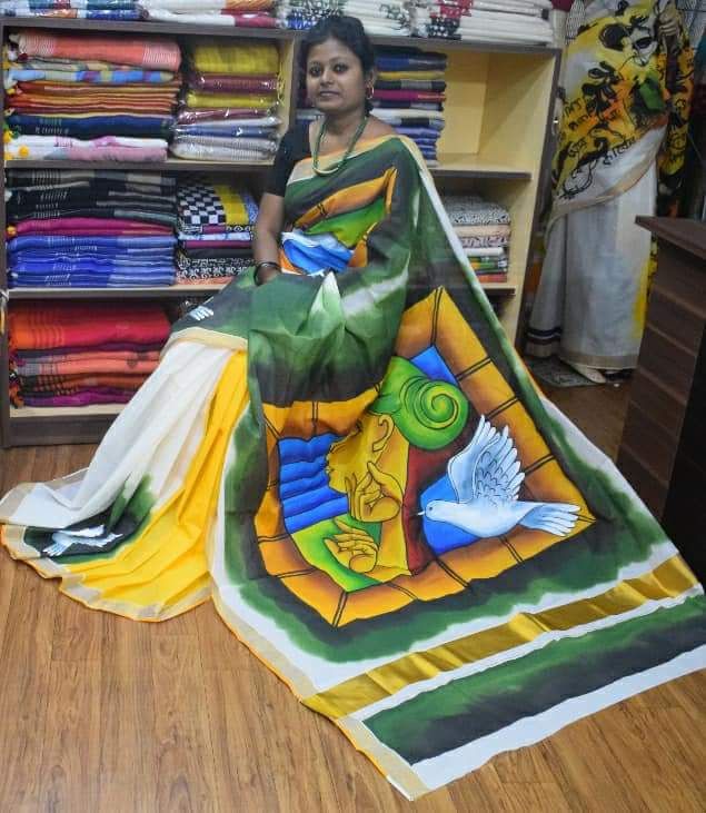 White Kerala Pure Cotton Sarees - Dailybuyys