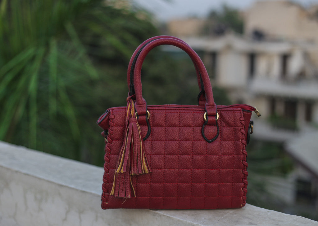 Maroon Soft Leather Design Hand Bags - Dailybuyys