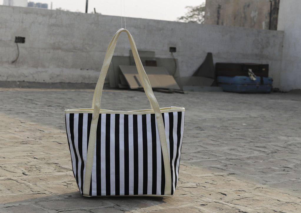 White B/W Stripe Totes - Dailybuyys