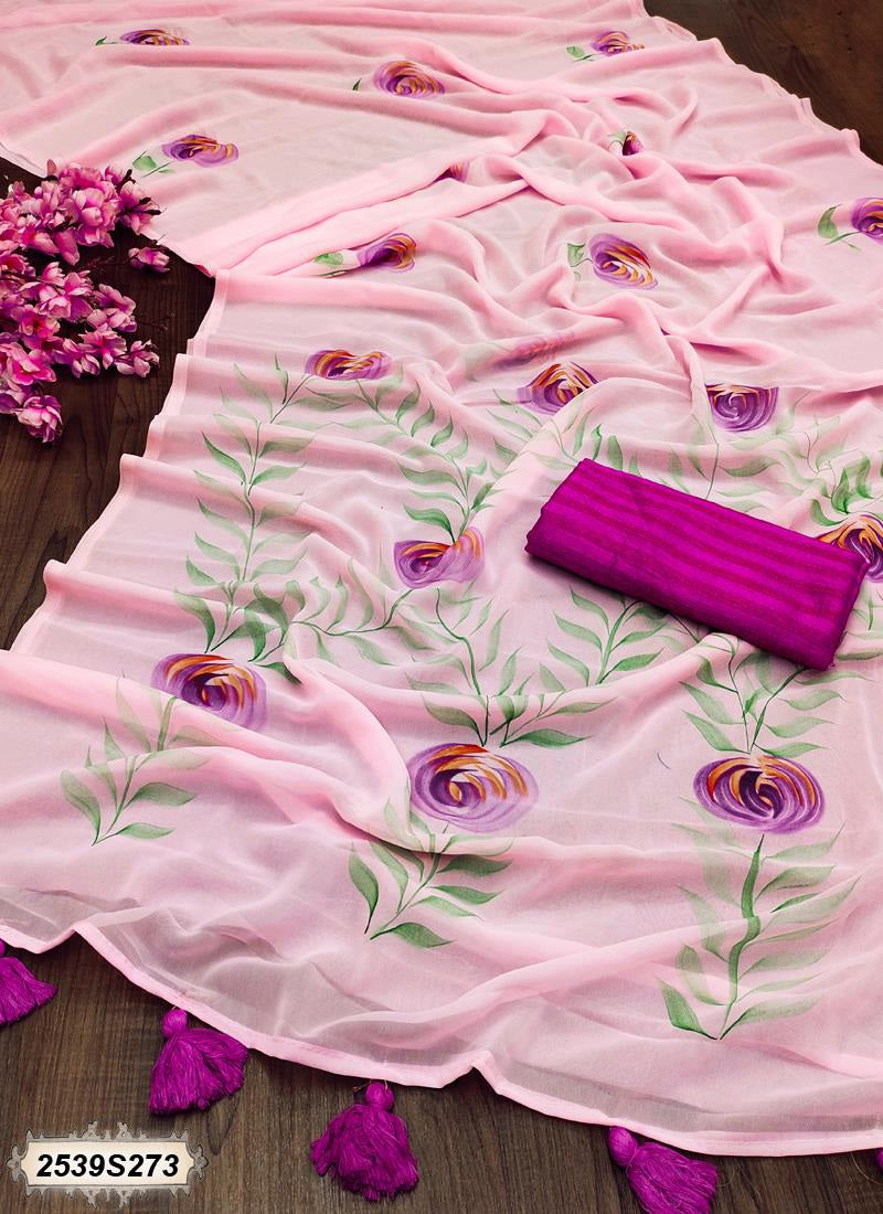 Pink Georgette Sarees - Dailybuyys