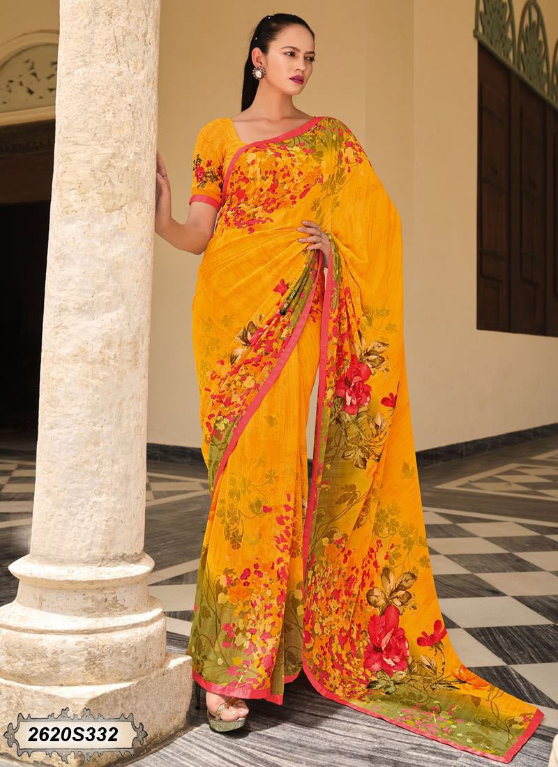 Yellow Georgette Sarees - Dailybuyys