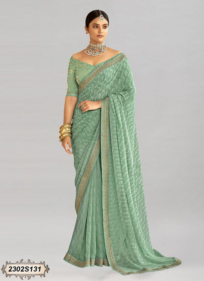Green Georgette Sarees - Dailybuyys