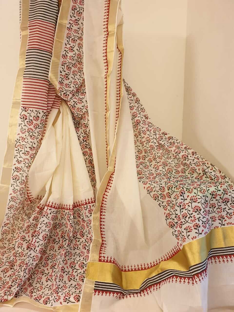 Beige Kerala Pure Cotton Sarees - Dailybuyys
