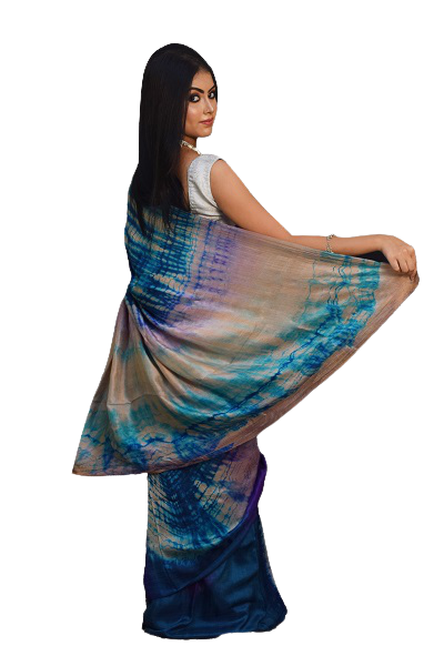 Blue S Tie Dye Pure Silk Mark Certified Bishnupuri Silk Sarees - Dailybuyys