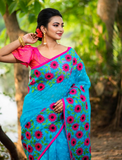 Applique Work Pure Cotton Handloom Sarees (Add to Cart Get  15% Additional Discount Limited time Offer)