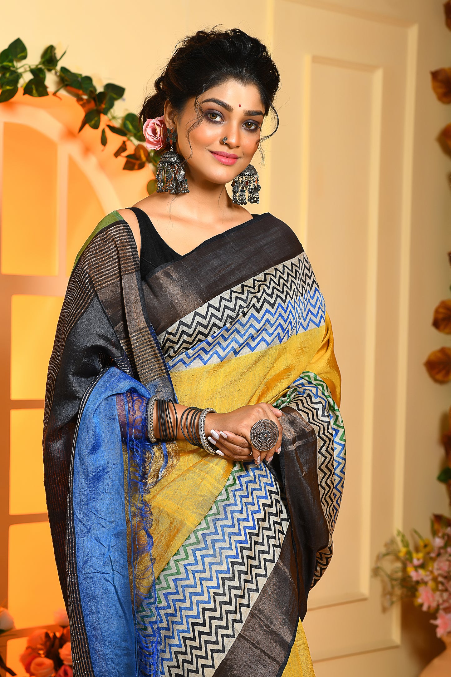 Handloom Zari Border Pure Silk Mark Certified Tussar Silk Sarees - Dailybuyys