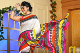 Multicoloured Block Printed Handloom Pure Silk Sarees