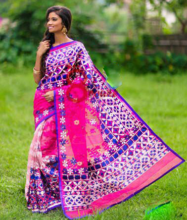 Pink Jamdani Kathiawari Sarees - Dailybuyys