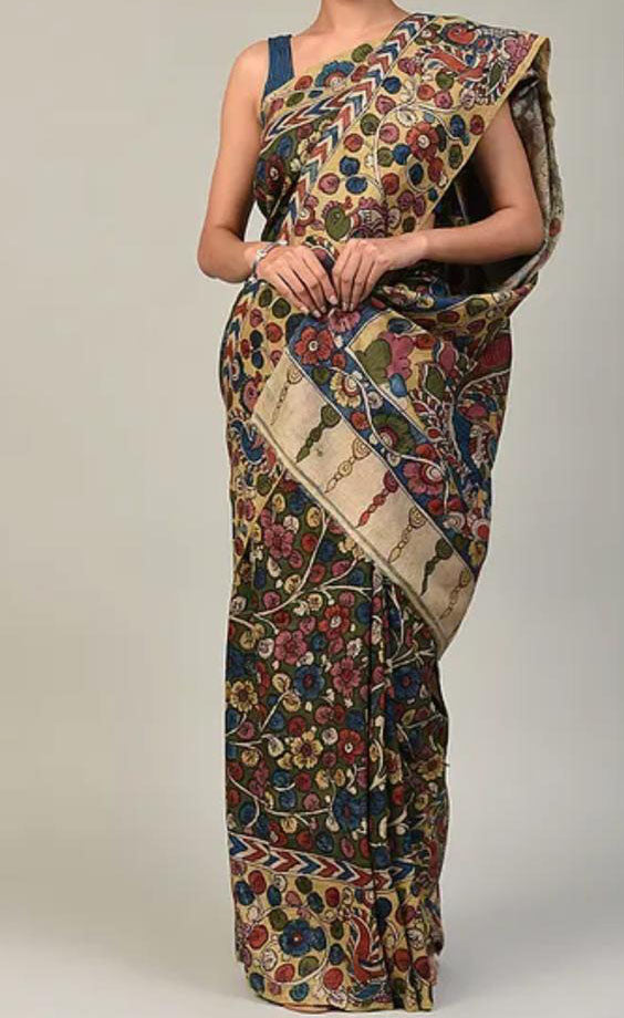 Pure Silk Mark Certified Tussar Silk Kalamkari Sarees - Dailybuyys