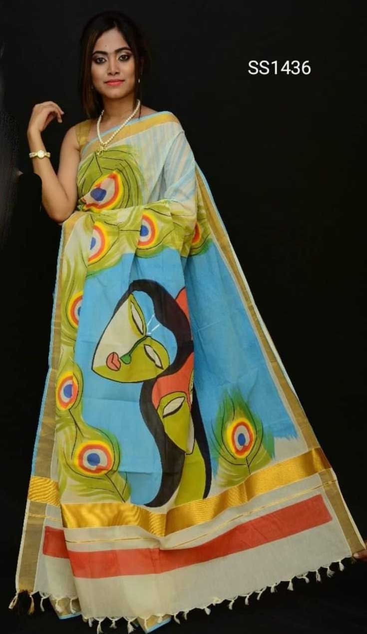 Yellow Kerala Pure Cotton Sarees - Dailybuyys