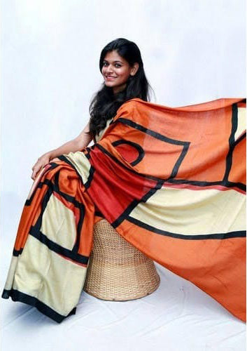 Orange Beige Hand Painted Pure Silk Mark Certified Bishnupuri Silk Sarees - Dailybuyys