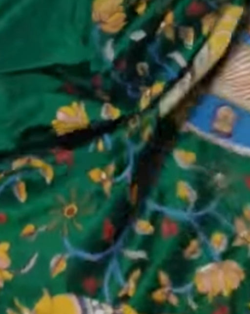 Green Hand Printed Zari Border Pure Silk Mark Certified Tussar Silk Sarees - Dailybuyys