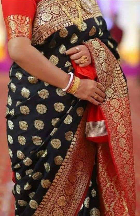 Black Red Koriyal Banarasi Silk Sarees - Dailybuyys