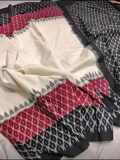 Black Red Pure Mulmul Batik Sarees - Dailybuyys