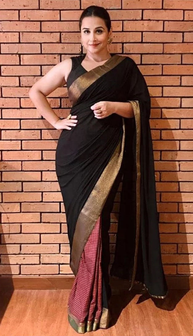 Black Block Printed Zari Border Bafta Pure Silk Mark Certified Tussar Silk Sarees - Dailybuyys