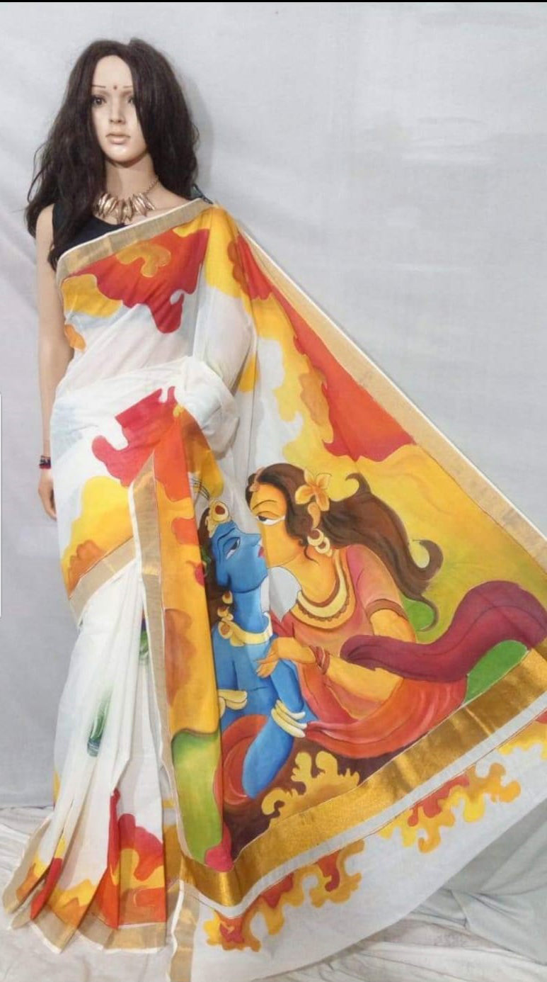 Beige Kerala Pure Cotton Sarees - Dailybuyys