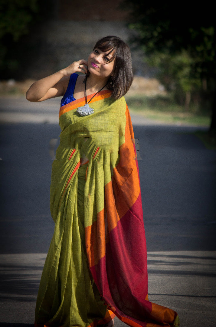 Green Bengal Handloom Khadi Sarees - Dailybuyys