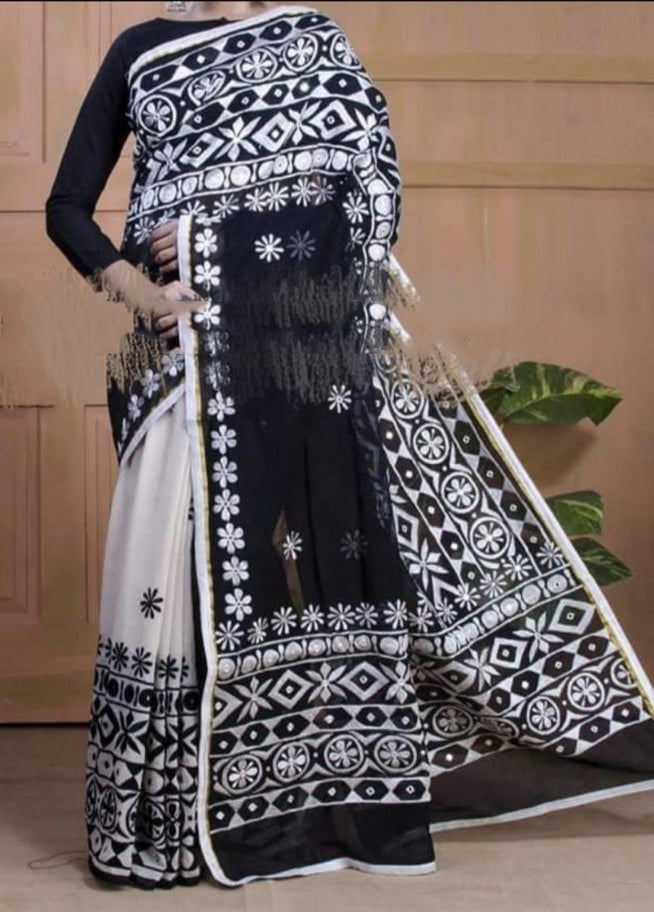 Black Mirror Work Handloom Sarees - Dailybuyys